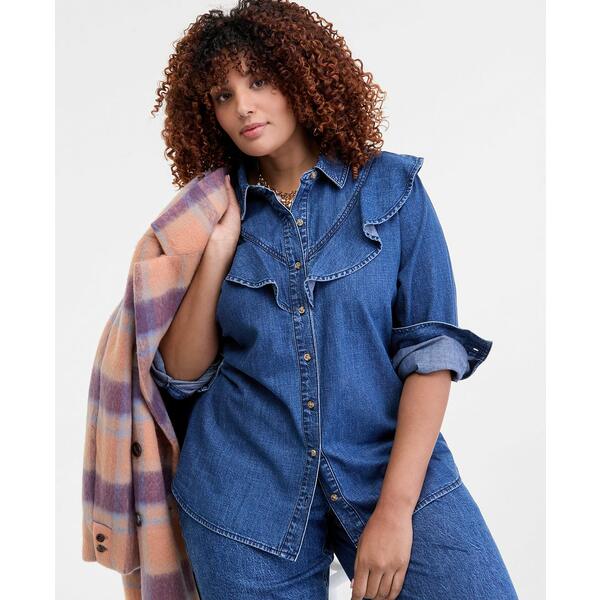 オン サーティフォース レディース カットソー トップス Trendy Plus Size Ruffle-Front Long-Sleeve D..