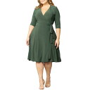Li fB[X s[X gbvX Plus Size Essential Wrap Dress with 3/4 Sleeves Olive green