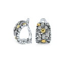 uO fB[X sAXCO ANZT[ Steampunk Two Tone Crystal Wide Half Hoop Clip On Earrings Non Pierced Ears Oxidized Brass Two-tone