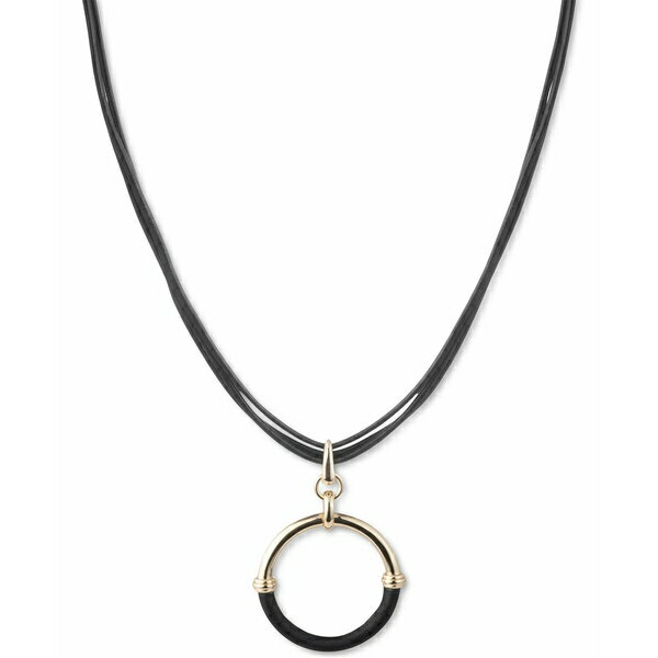 t[ fB[X lbNXE`[J[Ey_ggbv ANZT[ Gold-Tone & Leather Ring Triple-Cord Pendant Necklace, 16