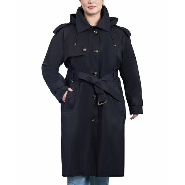 ロンドンフォグ トレンチコート レディース ロンドンフォグ レディース ジャケット＆ブルゾン アウター Women's Plus Size Belted Hooded Water-Resistant Trench Coat Black