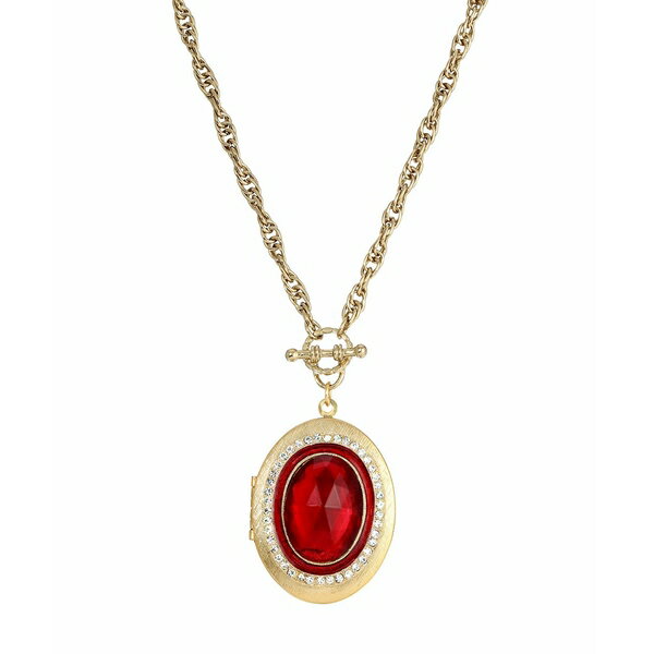 2028 fB[X lbNXE`[J[Ey_ggbv ANZT[ Gold-Tone Red Stone and Crystal Oval Locket Necklace Red