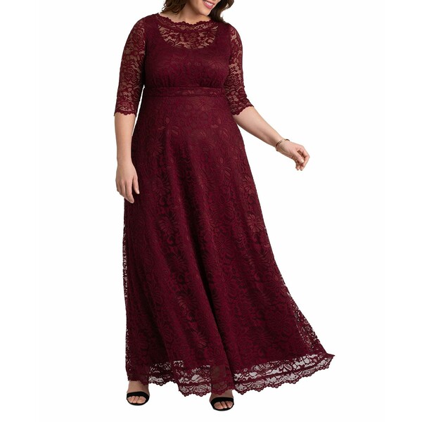 キヨナ レディース ワンピース トップス Women'sPlus Size Leona Lace Long Formal Gown Pinot noir