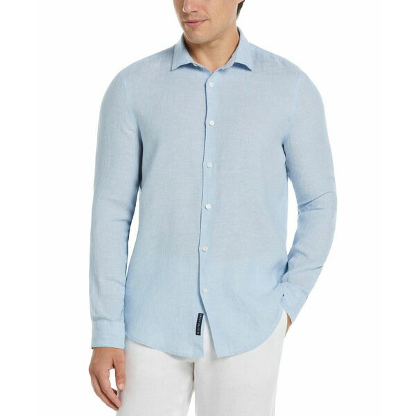 ペリーエリス メンズ シャツ トップス Men's Solid Long Sleeve Linen Button-Front Shirt Soft Chambray
