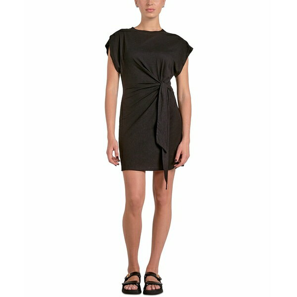 エラン レディース ワンピース トップス Women's Side Tie Cotton Mini Dress Black