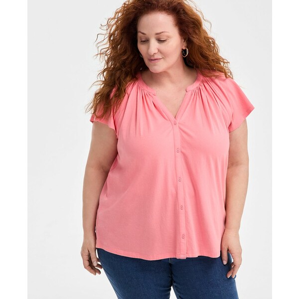 スタイルアンドコー レディース カットソー トップス Plus Size Flutter-Sleeve Top, Exclusively at Macy's Salmon Rose