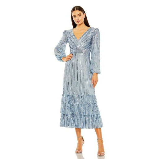 マックダガル レディース ワンピース トップス Women's Long Sleeve Deep V Tiered Ruffle Sequin Dress Slate blue マックダガル レディース ワンピース トップス Women's Long Sleeve Deep V Tiered Ruffle Sequin Dress Slate blue