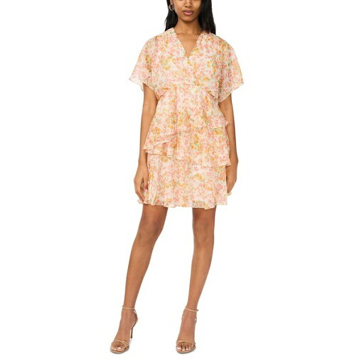 ミスク レディース ワンピース トップス Women's Printed V-Neck Dolman-Sleeve Tiered Dress Coral/almond ミスク レディース ワンピース トップス Women's Printed V-Neck Dolman-Sleeve Tiered Dress Coral/almond