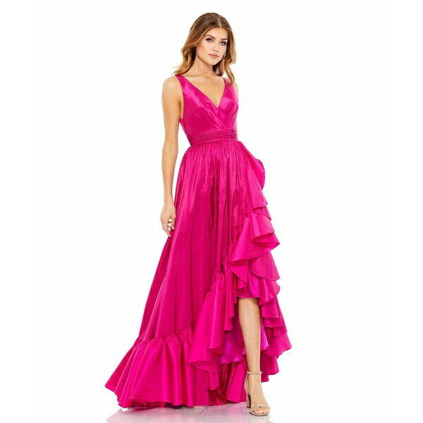 マックダガル レディース ワンピース トップス Women's Taffeta Hi-Low Ruffle Gown Magenta
