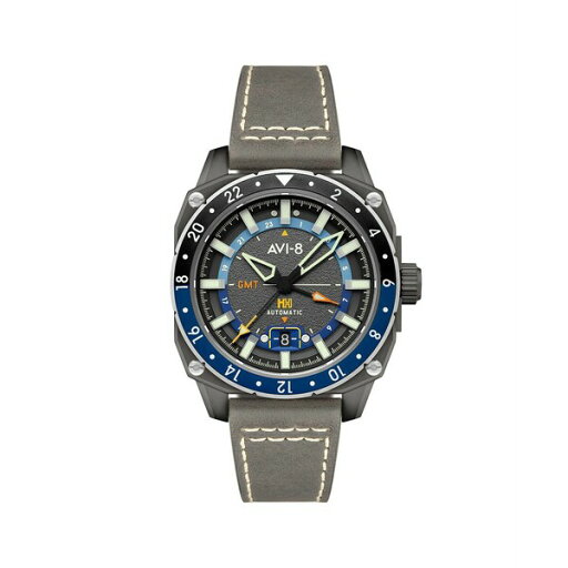アヴィエイト メンズ 腕時計 アクセサリー Men's Hawker Hunter Atlas GMT Automatic Gray Leather Strap Watch, 44mm Gray アヴィエイト メンズ 腕時計 アクセサリー Men's Hawker Hunter Atlas GMT Automatic Gray Leather Strap Watch, 44mm Gray