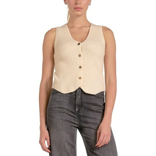 エラン レディース カットソー トップス Women's Ribbed-Knit Sleeveless Button-Front Vest Natural エラン レディース カットソー トップス Women's Ribbed-Knit Sleeveless Button-Front Vest Natural