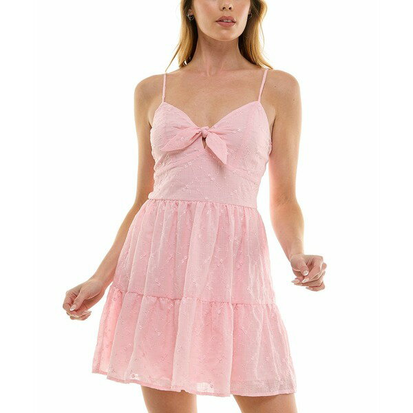 トリッキ レディース ワンピース トップス Juniors' Tie-Front Embroidered Mini Dress Pink