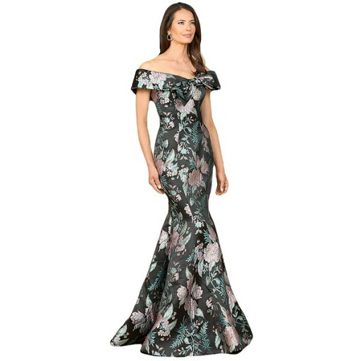 ララ レディース ワンピース トップス Women's Fitted, Mermaid Brocade Gown Black/multi ララ レディース ワンピース トップス Women's Fitted, Mermaid Brocade Gown Black/multi