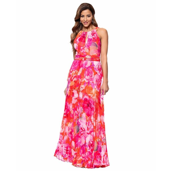 エスケープ レディース ワンピース トップス Women's Floral-Print Pleated Halter Gown Red/Pink