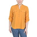 ニューヨークコレクション レディース カットソー トップス Petite Long Tab-Sleeve Blouse with Pockets Golden Glow