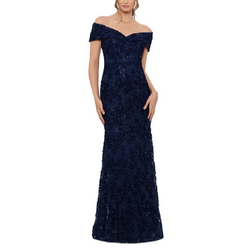 エスケープ レディース ワンピース トップス Off-The-Shoulder Lace Gown Navy エスケープ レディース ワンピース トップス Off-The-Shoulder Lace Gown Navy