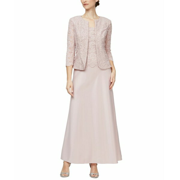 アレックスイブニングス レディース ワンピース トップス Lace Jacket & Lace-Top Gown Blush