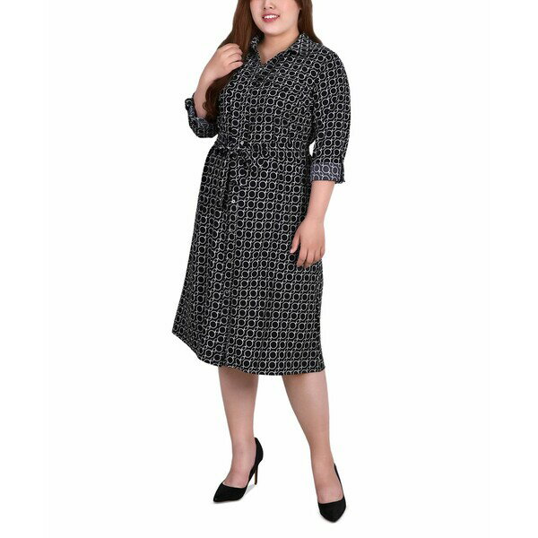 ニューヨークコレクション レディース ワンピース トップス Plus Size Printed Shirt Dress Circle Chain White and Black
