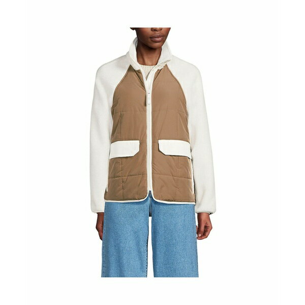 ランズエンド レディース ジャケット&ブルゾン アウター Women's Mixed Media High Pile Fleece Jacket Ivory/honey beige