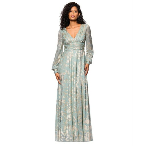 ベッツィ アンド アダム レディース ワンピース トップス Women's Metallic V-Neck Ruched-Waist Gown Sage/Gold ベッツィ アンド アダム レディース ワンピース トップス Women's Metallic V-Neck Ruched-Waist Gown Sage/Gold