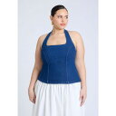 エロクイ レディース カットソー トップス Plus Size Comfort Stretch Denim Halter Top Medium wash(4)