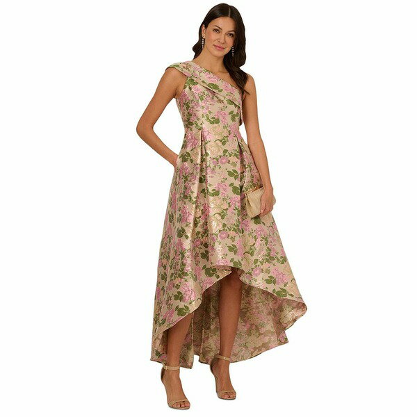アドリアナ パペル レディース ワンピース トップス Women's Jacquard High-Low One-Shoulder Gown Pink/Green Multi