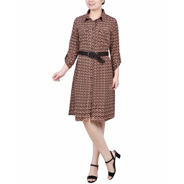 ニューヨークコレクション レディース ワンピース トップス Women's 3/4 Roll Tab Sleeve Shirt Dress Golden-Tone Jaycee Pristine