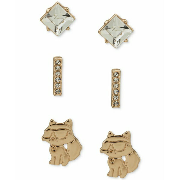 カールラガーフェルド レディース ピアス&イヤリング アクセサリー 3-Pc. Set Crystal & Choupette Stud Earrings TTone