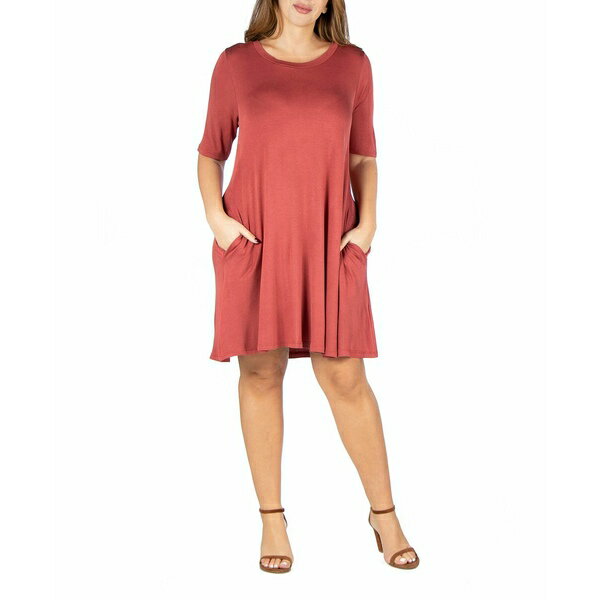 24セブンコンフォート レディース ワンピース トップス Plus Size Knee Length Pocket T-shirt Dress Cinnamon