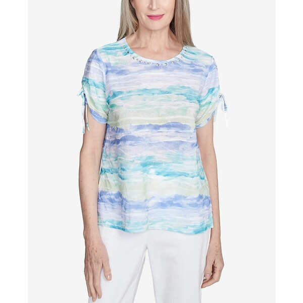 アルフレッドダナー レディース カットソー トップス Women's Tied Short Sleeve Watercolor Top Blue