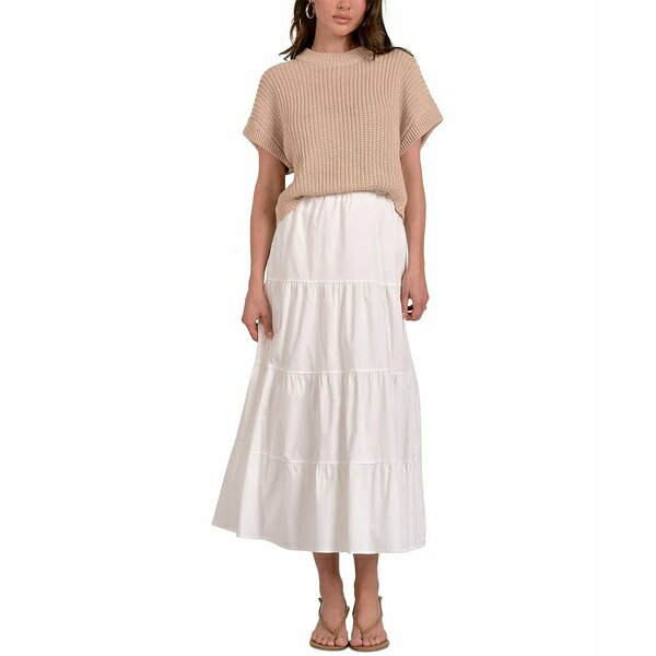 エラン レディース ワンピース トップス Women's Sweater Combo Tiered A-Line Dress White Beige