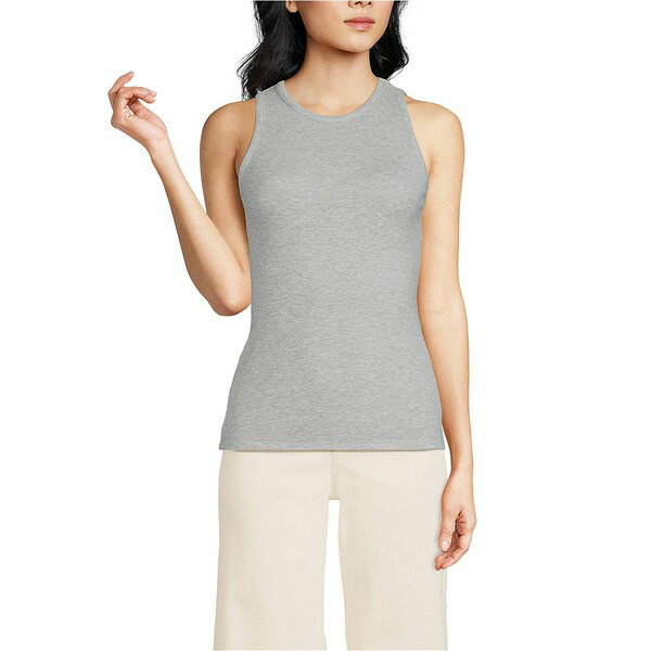 ランズエンド レディース カットソー トップス Women's Drapey Rib Fitted Tank Top Gray heather