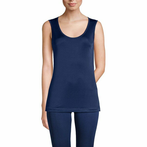 ランズエンド レディース カットソー トップス Women's Silk Interlock Tank Top Sleeveless Long Underwear Top Deep sea navy