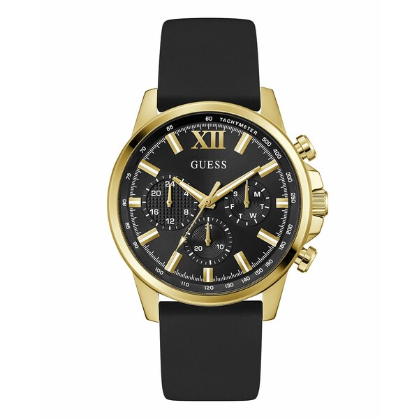 ゲス メンズ 腕時計 アクセサリー Men's Multi-Function Black Silicone Watch, 44mm Black