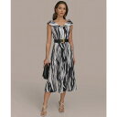 ダナ キャラン ニューヨーク レディース ワンピース トップス Women's Printed Belted A-Line Dress Black Pristine