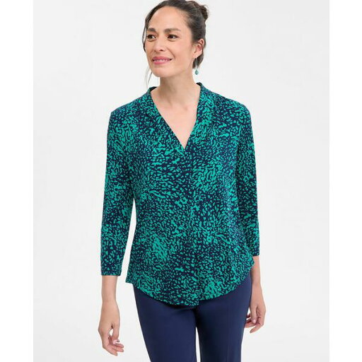 ジェイエムコレクション レディース カットソー トップス Women's Printed 3/4 Sleeve V-Neck Knit Top, Created for Macy's Blue Cheetah Combo ジェイエムコレクション レディース カットソー トップス Women's Printed 3/4 Sleeve V-Neck Knit Top, Created for Macy's Blue Cheetah Combo