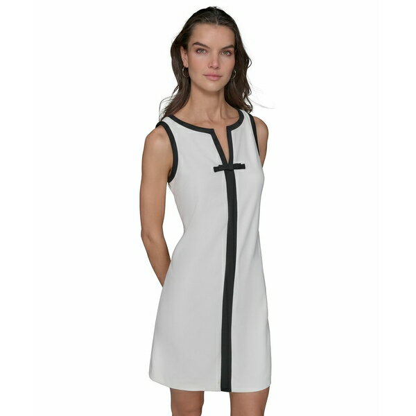 カールラガーフェルド レディース ワンピース トップス Women's Contrast Trim Sheath Dress Sft Wt/blk