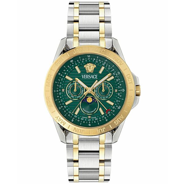 ヴェルサーチ メンズ 腕時計 アクセサリー Men's Swiss V-Galaxy Moonphase Two-Tone Stainless Steel Bracelet Watch 43mm Two Tone