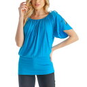 24セブンコンフォート レディース カットソー トップス Solid Color Short Sleeve Split Shoulder Top Turquoise(4)