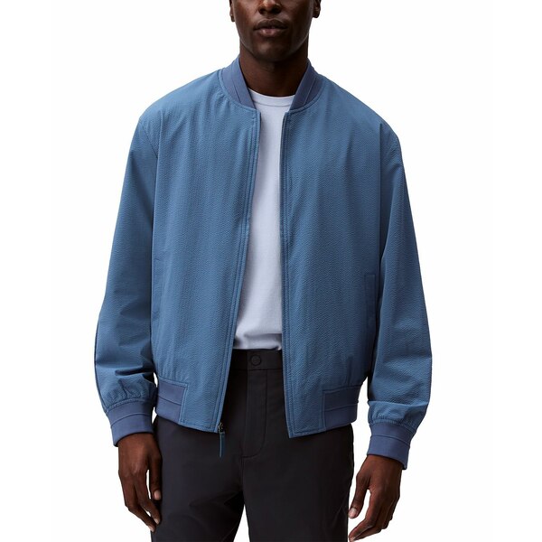 カルバンクライン メンズ ジャケット&ブルゾン アウター Men's Relaxed Fit Seersucker Zip-Front Bomber Jacket Bluefin