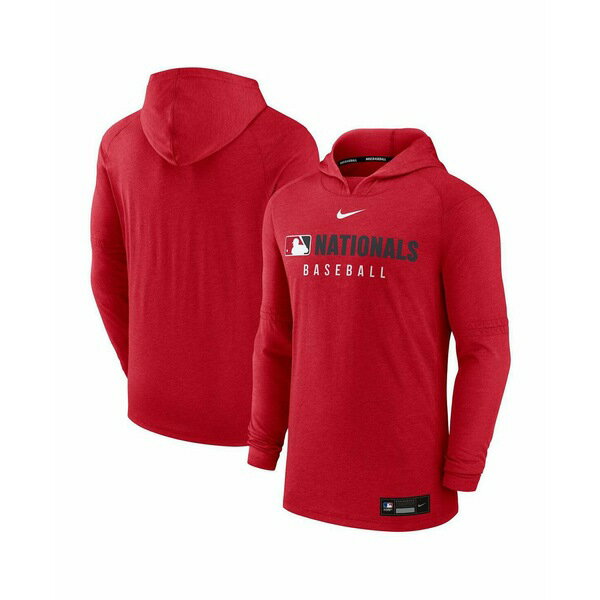 ナイキ メンズ パーカー・スウェットシャツ アウター Men's Heather Red Washington Nationals Authentic Collection Tri-Blend Performance Pullover Hoodie Heather Red