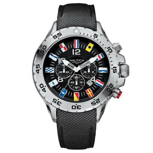 ナウティカ メンズ 腕時計 アクセサリー Men's N16553G NST Chrono Flags Black Resin-Coated Leather Strap Watch Black/Silver ナウティカ メンズ 腕時計 アクセサリー Men's N16553G NST Chrono Flags Black Resin-Coated Leather Strap Watch Black/Silver