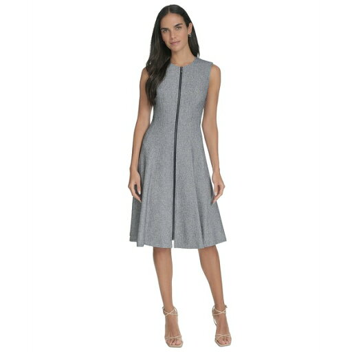 カルバンクライン レディース ワンピース トップス Women's Jewel-Neck Zip-Front Sleeveless Dress Indigo Cream カルバンクライン レディース ワンピース トップス Women's Jewel-Neck Zip-Front Sleeveless Dress Indigo Cream