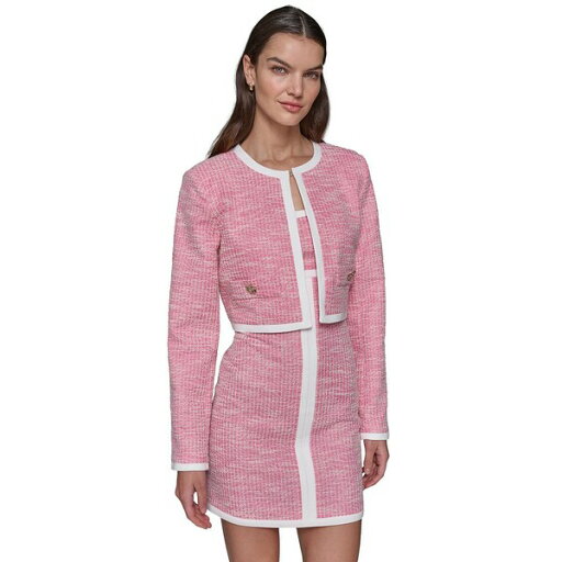 カールラガーフェルド レディース ジャケット&ブルゾン アウター Women's Contrast-Trim Tweed Cropped Jacket Pk Shb/s W カールラガーフェルド レディース ジャケット&ブルゾン アウター Women's Contrast-Trim Tweed Cropped Jacket Pk Shb/s W