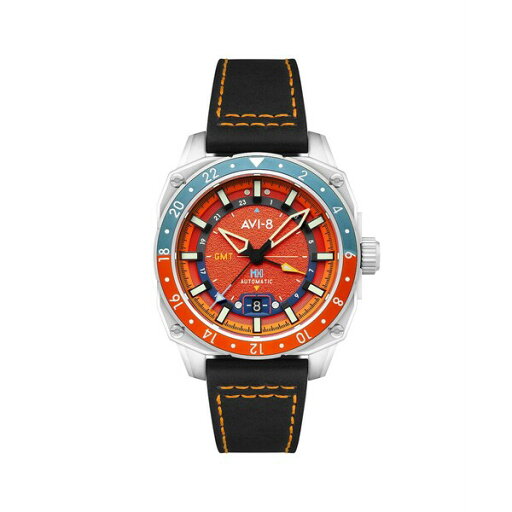 アヴィエイト メンズ 腕時計 アクセサリー Men's Hawker Hunter Atlas GMT Automatic Black Leather Strap Watch, 44mm Orange アヴィエイト メンズ 腕時計 アクセサリー Men's Hawker Hunter Atlas GMT Automatic Black Leather Strap Watch, 44mm Orange