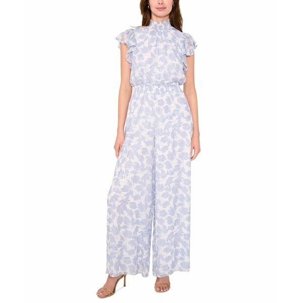 ミスク レディース ワンピース トップス Petite Floral Smocked-Waist Flutter-Sleeve Jumpsuit Rainwashed