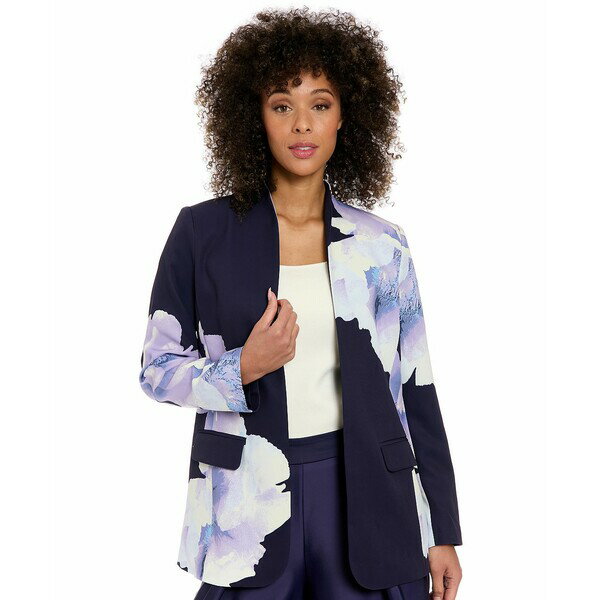 ミューズ レディース ジャケット&ブルゾン アウター Women's Floral Collarless Open-Front Jacket Navy/Lilac/Blue