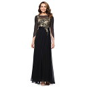 ベッツィ アンド アダム レディース ワンピース トップス Women's Embroidered Cape-Sleeve Gown Black/Gold