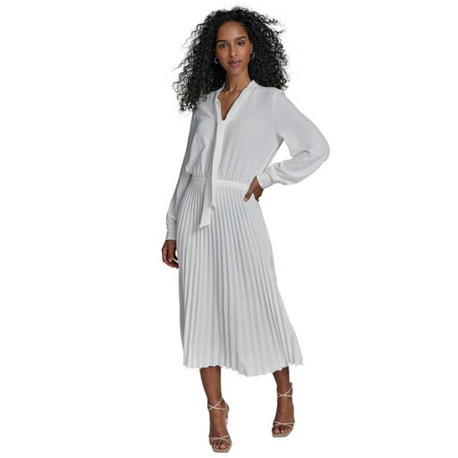 カルバンクライン レディース ワンピース トップス Women's Tie-Neck Pleated-Skirt Dress Cream カルバンクライン レディース ワンピース トップス Women's Tie-Neck Pleated-Skirt Dress Cream