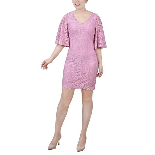 ニューヨークコレクション レディース ワンピース トップス Women's Wide Elbow Sleeve Lace Dress Mauve ニューヨークコレクション レディース ワンピース トップス Women's Wide Elbow Sleeve Lace Dress Mauve